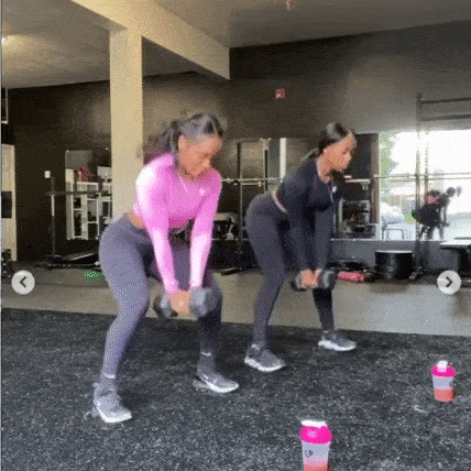 Dumbbell Squats with qui2health and her gym partner